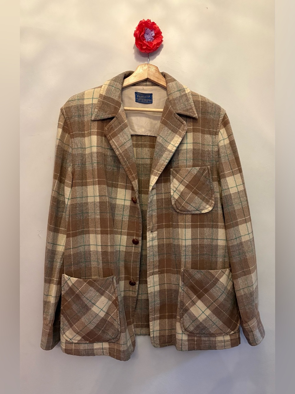 Pendleton Brown and Cream Plaid Wool Blazer